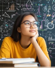 Pensive student solving problems, engaging with innovative learning and education technology