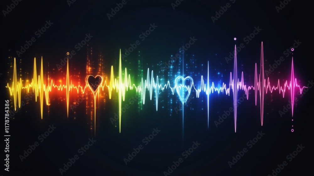 Aufkleber a series of heart waveforms depicted in different colors, symbolizing various emotional states, disp