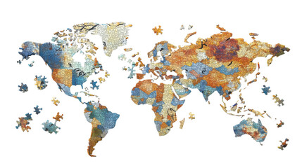 Obraz premium Abstract watercolor world map with splashes showcasing continents and countries across the globe