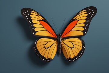 Fototapeta premium there is a butterfly that is sitting on a blue surface