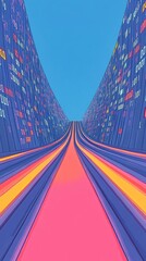 Vibrant Digital Illustration: Futuristic Code Highway Perspective. AI Generated