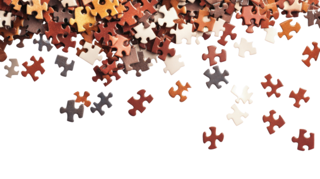 A colorful jigsaw puzzle with people in a crowd working together to find a solution, symbolizing teamwork and connection in a festive business concept
