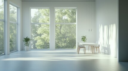 Fototapeta premium Centered composition of a professional team meeting in a Muji-style space, soft natural light