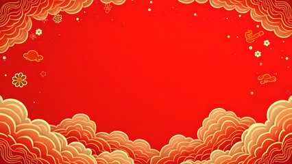 Chinese New Year Background with Gold Clouds and Red Color. Concept of Celebration, Prosperity, and Festivity.