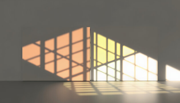 An illustration of two surfaces decorated and joined with the same multi-colored grid shadows that create the illusion that the angle is less than ninety degrees, silhouette, with white tones