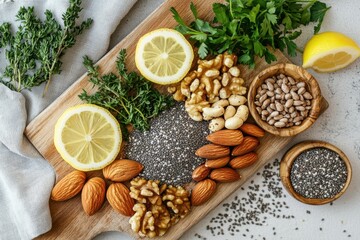 Exploring superfood nuts and seeds a healthy selection of nutrient-rich options for wellness enthusiasts in a bright kitchen environment