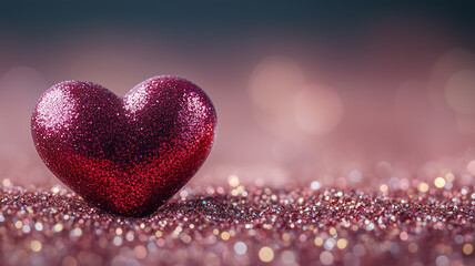 Obraz premium Sparkling Red Heart on Glittery Background Symbolizing Love and Romance. Valentine's Day or romantic occasions.