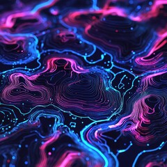 Obraz premium A colorful image of a mountain range with purple, blue, and pink lines. The lines are very thin and appear to be made of dots