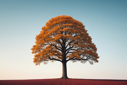 there is a lone tree in a field with a blue sky