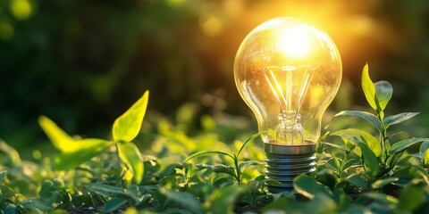 Green Energy Investment - Plants Growth On Money And Tree In Lightbulb