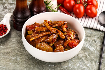 Asian cuisine pork in oyster sauce