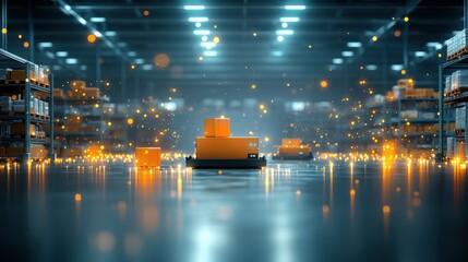 Futuristic automated sorting area high-tech warehouse digital content showcase modern environment wide-angle view efficiency in logistics