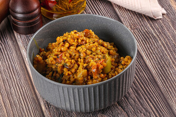 Vegan garnish - lentil with vegetables