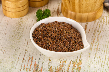 Brown flax seeds in the bowl