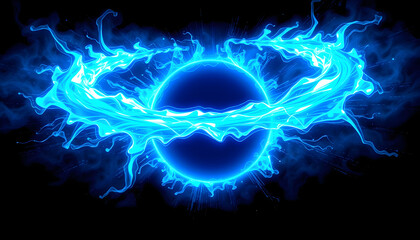 Glowing blue energy circle with a dark background, comic art, with white tones