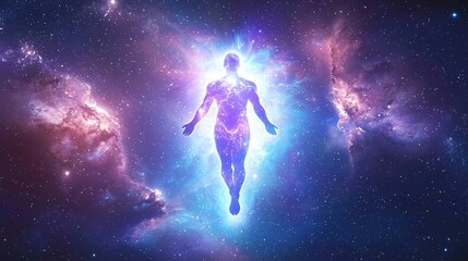 Naklejka premium Cosmic Being: Energy, Universe, Light