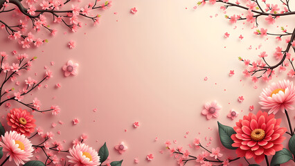Naklejka premium Pink Cherry Blossom and Floral Background. Spring, Nature, and Beauty Concept.