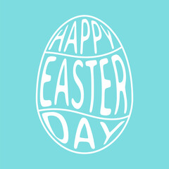 line egg with text happy easter day design vector isolated on blue pastel background