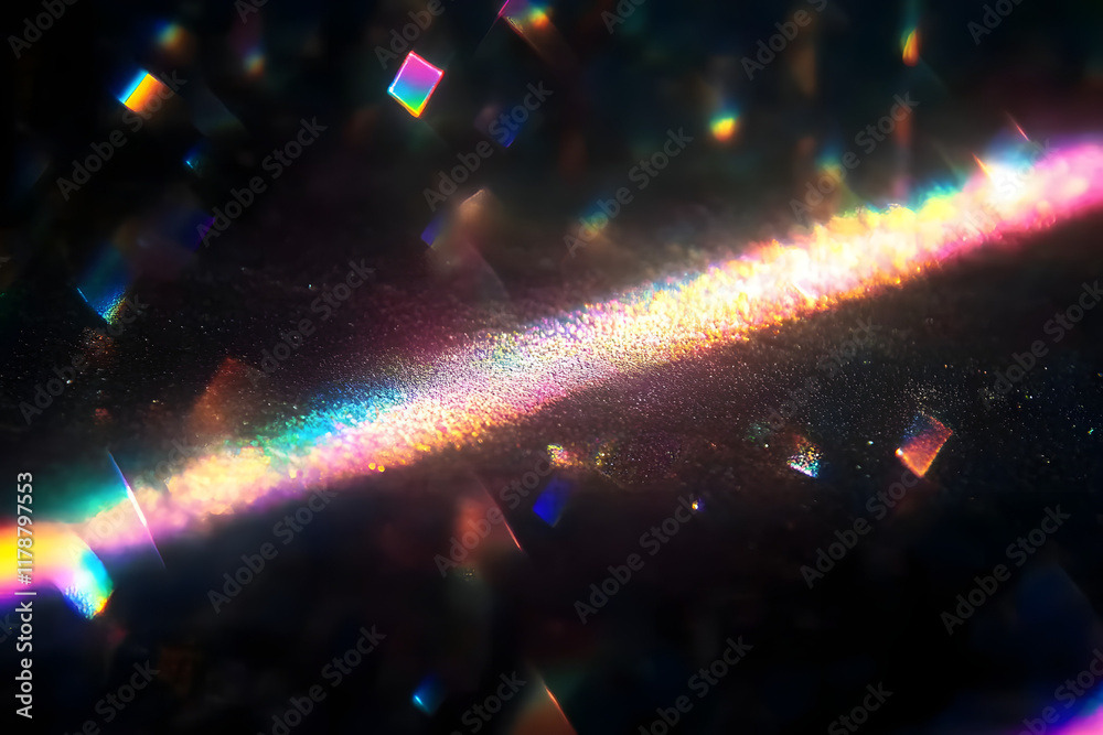 Canvas Prints prismatic light leaks with rainbow bokeh on dark background. modern artistic design, abstract techno