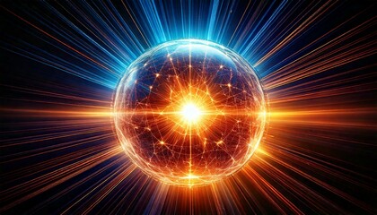 Fototapeta premium orb surrounded by light rays in a dark
