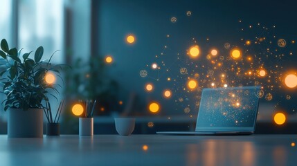 Innovative visualization of machine learning algorithms at a modern workspace digital art indoor environment futuristic viewpoint technology concept