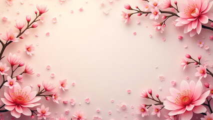 Fototapeta premium Sakura Cherry Blossom Frame. Spring Floral Background. Concept of beauty, nature, and spring.