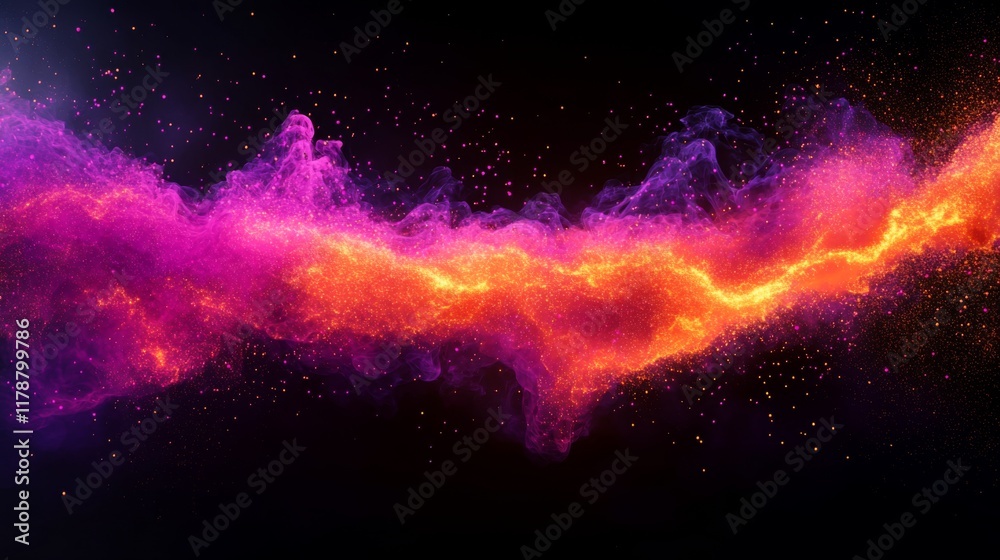 Fototapete Dynamic data wave in vibrant neon colors, representing digital information flow on a black background for a futuristic, tech-inspired look