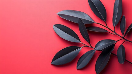 Obraz premium Dark leaves against a vibrant red background
