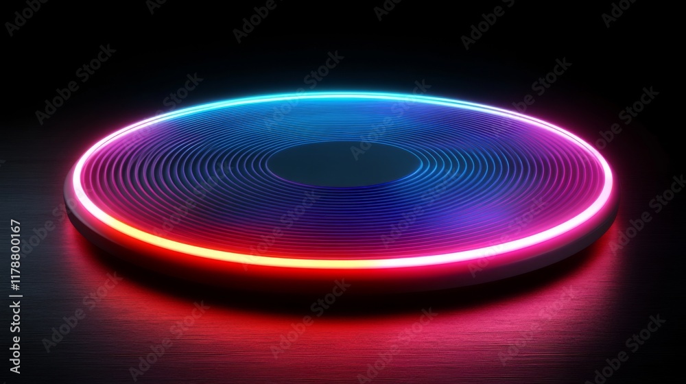 Leinwandbilder futuristic radar-style circular graphic with bright neon lines and rotating elements on a dark tech-