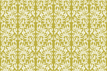 Traditional Thai art seamless floral patterns in damask style motifs suitable for wallpaper, curtain, cloth, blanket, tile and fabric design isolated illustration vector EPS files.