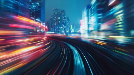 Obraz premium High-speed bullet train racing through a blurred landscape, symbolizing rapid transit and technological advancement