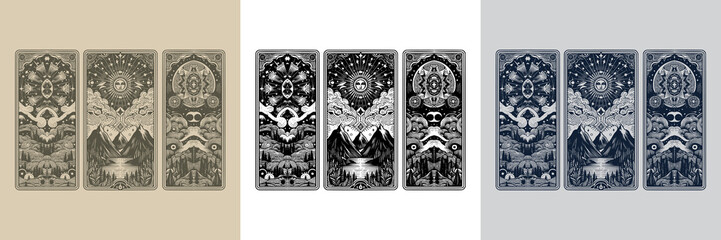 bold mountain playing card tattoo design