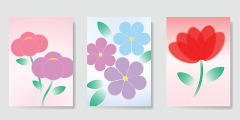 Abstract colorful gradient flower card background set. Minimalist poster with flower blurred texture. Modern summer and spring wallpaper design for home decoration, website, banner, ads.