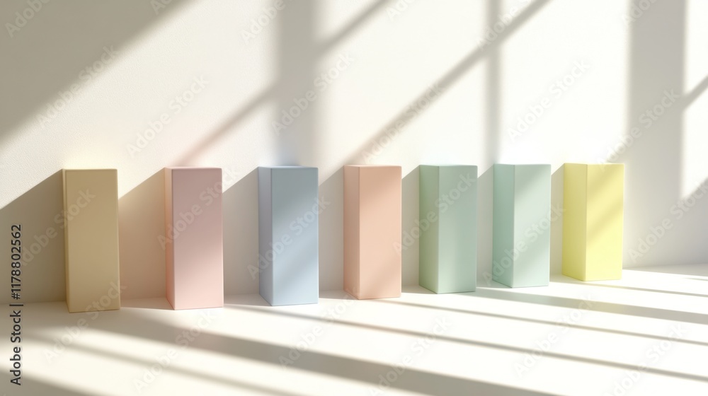 Leinwandbilder Minimal D bar graph in pastel colors, with shadows cast across a white background, creating a soft and elegant visual