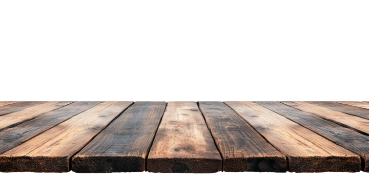 Old wooden table. Isolated on transparent background.