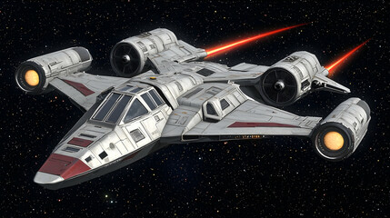 Starship spaceflight cosmic laser fire star background sci-fi game design.