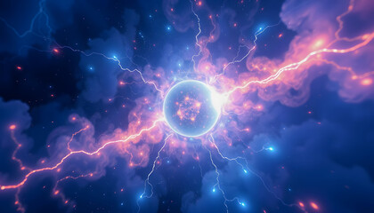 Blue and Red Electric Plasma Ball with Lightning: Energy Concept

