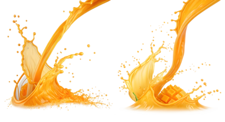 mango juice splash bundle isolated on transparent background
