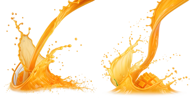 mango juice splash bundle isolated on transparent background