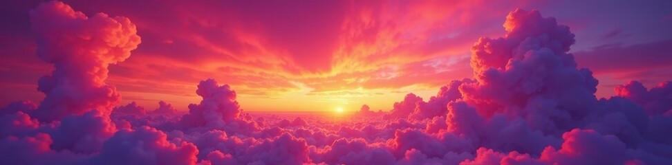 Obraz premium Fiery orange and purple clouds blaze across a vast, vibrant sky , scene, imagination