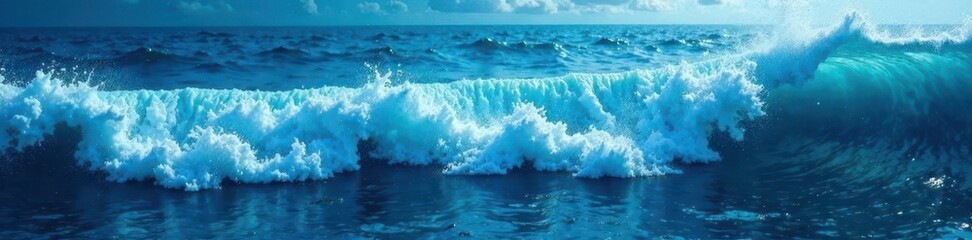 Intense blue, textured waves crash; foam crests, underwater light filters, water texture, gradient