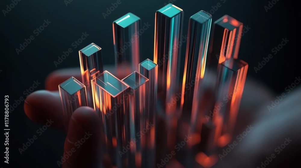 Aufkleber transparent d bar graph with glowing edges, set against a dark background for a modern, tech-inspire