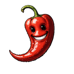 Textured Red Chili Pepper with Smiley Face on White Background