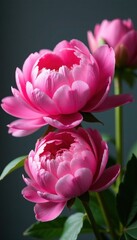 Obraz premium Vibrant pink peony and rose bunch Perfect for design , garden, blossom