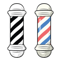 barber logo hand drawn engrave style vector art icon