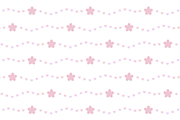 ピンク色の桜の花びらが漂う波線のパターン素材