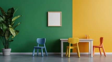 A room with a green wall and yellow wall
