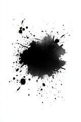 Dynamic black ink splatter on white background, perfect for artistic and graphic design projects.