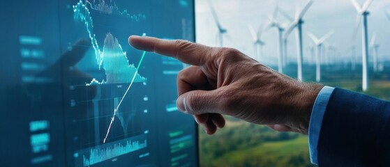 A man pointing at a graph on a computer screen