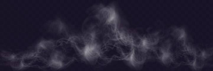 Transparent realistic smoke on a dark checkered background with soft, flowing, wispy trails.